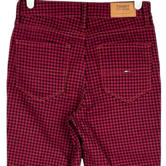 Tommy Jeans Women Red/Black Plaid Stretch Skinny Jeans Sz 2/26 Brand Stripe NWOT - Picture 4 of 12